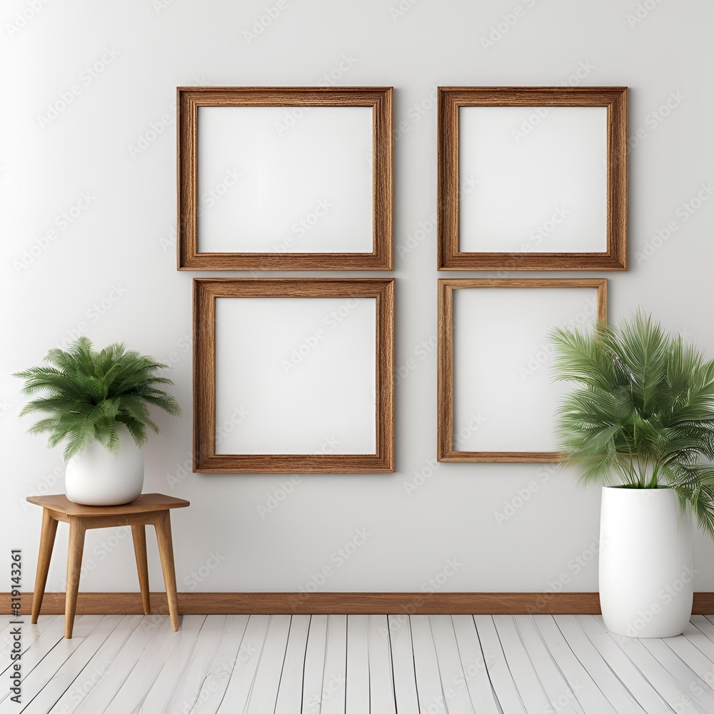 wooden frame on white wall, frame mockup wooden frame on white wall, frame mockup
