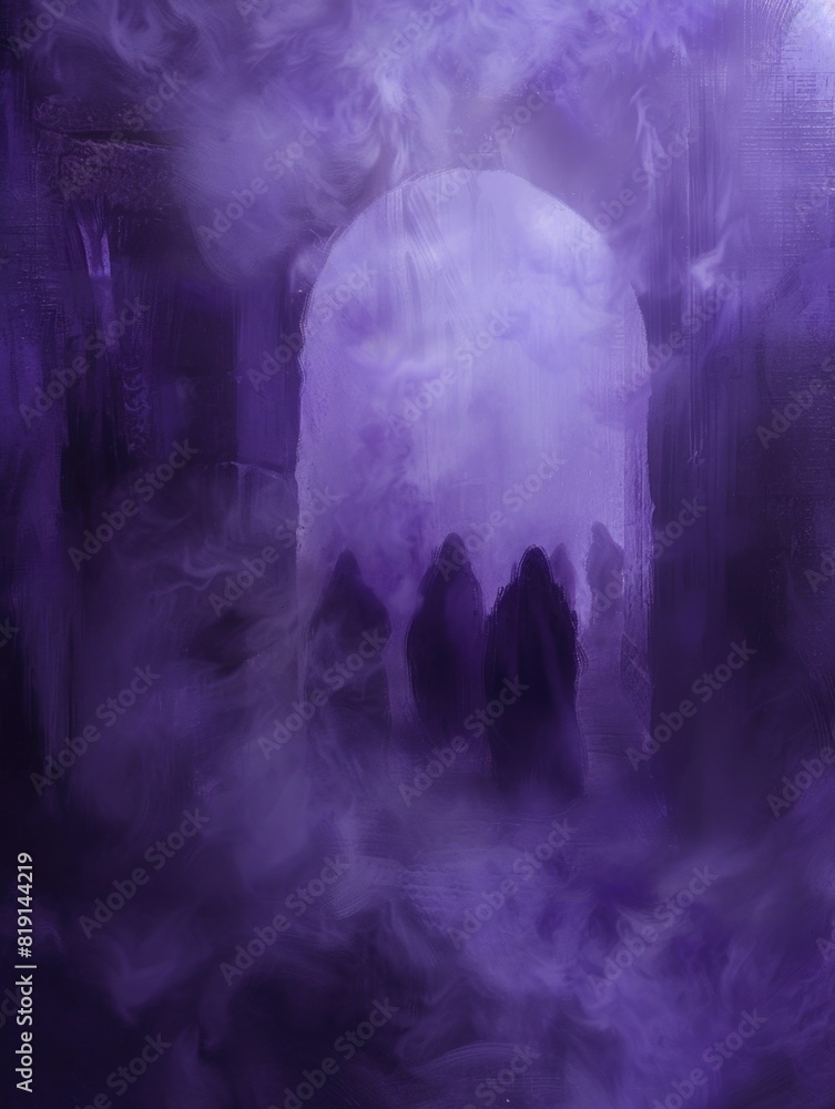 Obraz premium Lost souls in the purgatory. Smoke and mist. Purple mist. Purple fog. Purple smoke