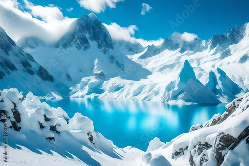 Change to an icy mountain range with glacial blues and pure whites. photo