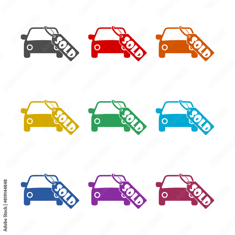 Naklejka premium Sold car icon isolated on white background. Set icons colorful