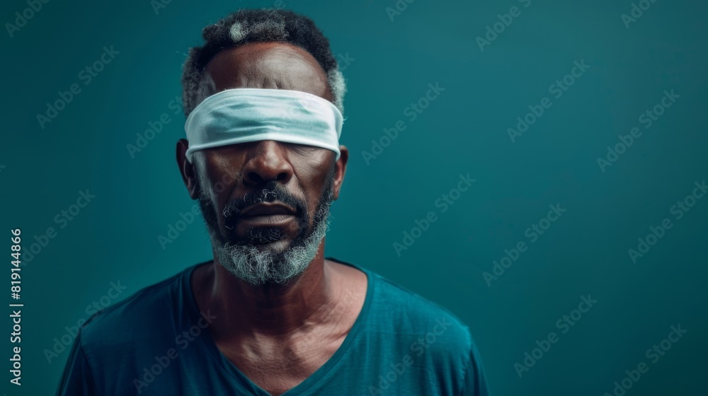Man with Eyes Blindfolded Man with Eyes Blindfolded