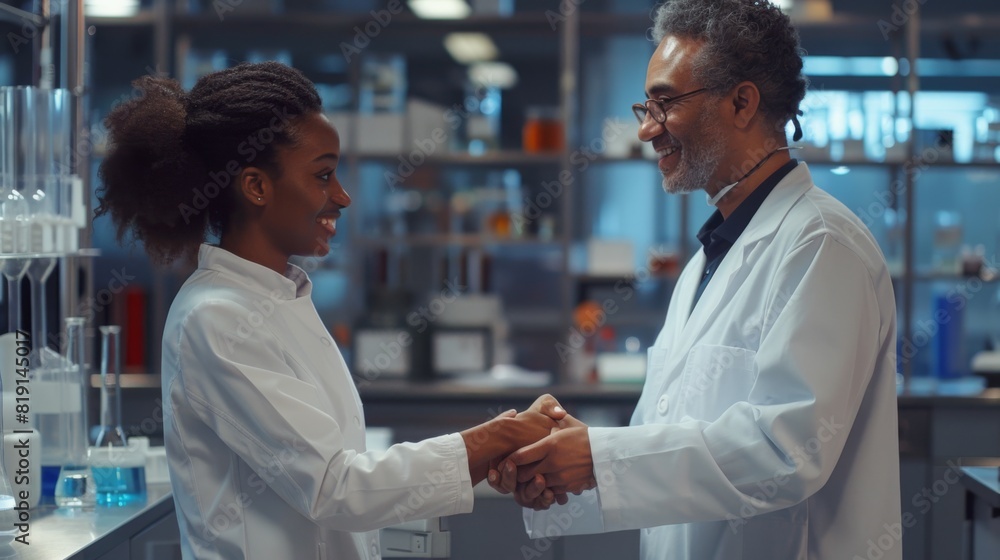 Handshake in Science Laboratory Handshake in Science Laboratory