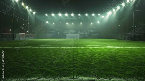 green soccer field under the glow of spotlights, the background of the winners © Johannes