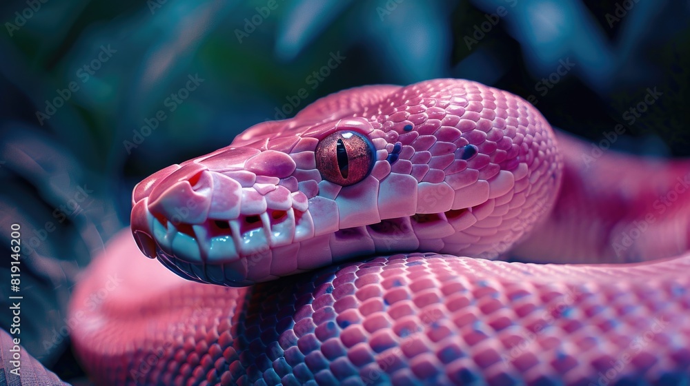 Fototapeta premium Macro shot of a pink python snake in the jungle