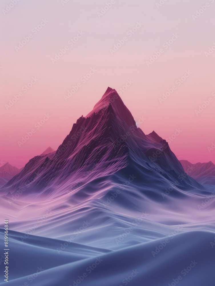 Fototapeta premium Simple background, single mountain peak under gradient sky abstract poster web page PPT background, digital technology background