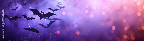 Vibrant Halloween scene with bat silhouette, purple background, ample copy space, festive seasonal theme 8K , high-resolution, ultra HD,up32K HD photo