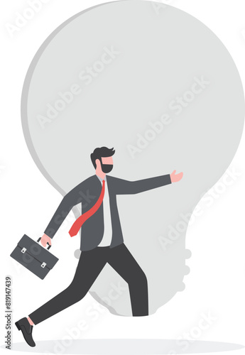 Open the door to new knowledge. Businessman steps into the light bulb door