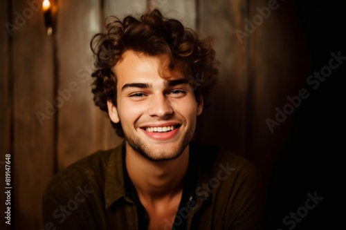 young smiling man with brown curls