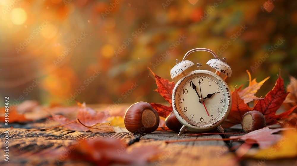 A Vintage Clock Among Autumn Leaves