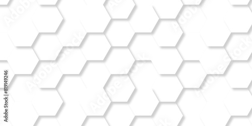 Vector pattern with hexagonal white and gray technology line paper background. Hexagonal 3d grid tile and mosaic structure mess cell. white and gray hexagon honeycomb geometric copy space.