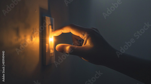 A finger pressing a light switch  photo