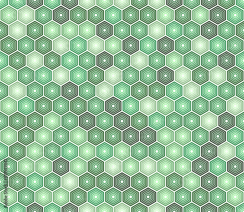 Tileable hexagon background. Green color tones gradients. Hexagon stacked mosaic background. Hexagon cells. Seamless pattern. Tileable vector illustration.