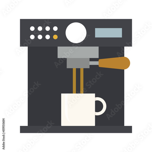 Hot and cold coffee beverage. Different types of drinks set. Espresso, americano cup, cappuccino and latte in paper mug, iced macchiato in glass. Flat