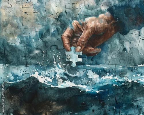 Jigsaw puzzle symbolic struggle: reaching for hope amidst chaos