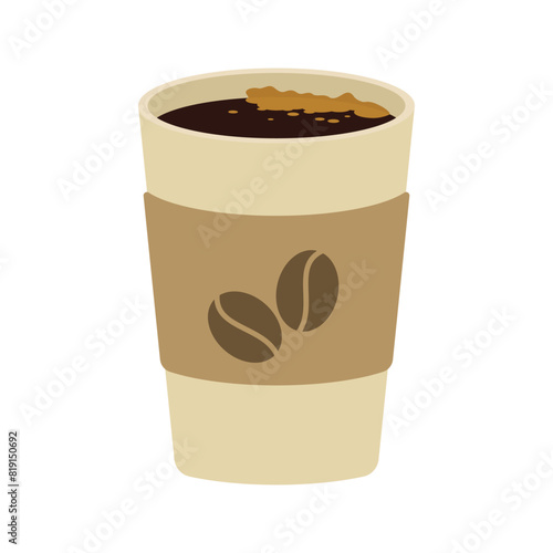 Hot and cold coffee beverage. Different types of drinks set. Espresso, americano cup, cappuccino and latte in paper mug, iced macchiato in glass. Flat