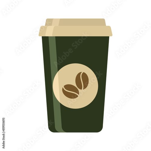 Hot and cold coffee beverage. Different types of drinks set. Espresso, americano cup, cappuccino and latte in paper mug, iced macchiato in glass. Flat