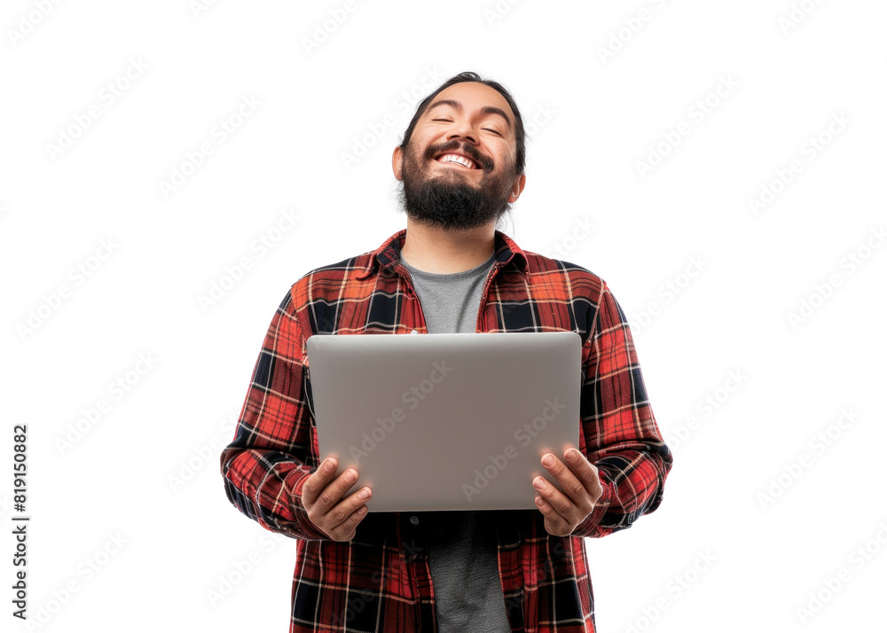 Joyful Native American Man with Laptop Joyful Native American Man with Laptop