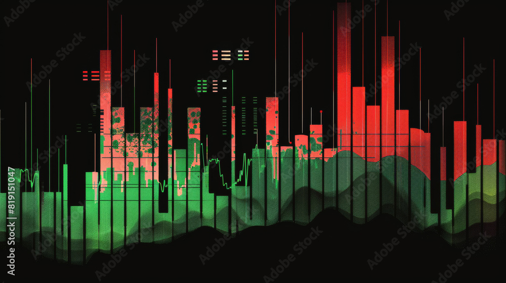 Infographic stock chart, green and red bars in a candlestick chart style 