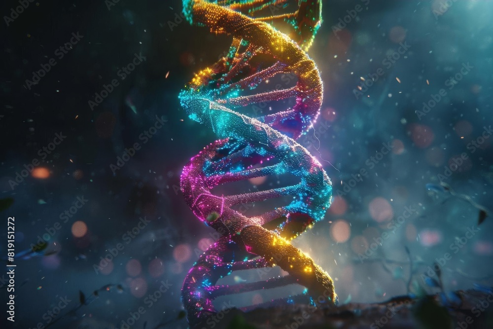 Obraz premium Glowing multicolored genetic code structure concept