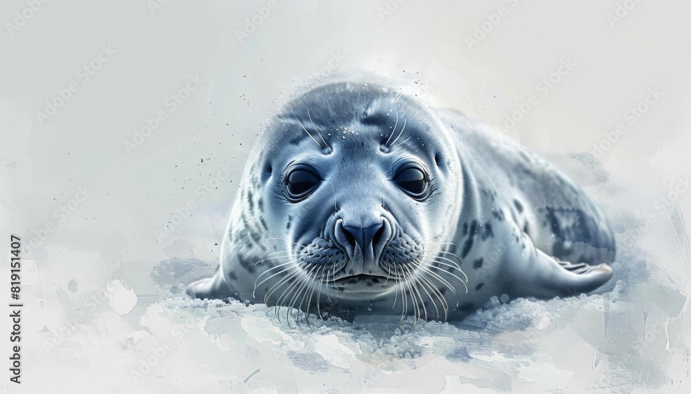 Playful grey seal pup watercolor illustration art Playful grey seal pup watercolor illustration art