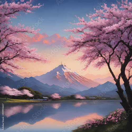 Spring with pink cherry blossoms  ai-generatet