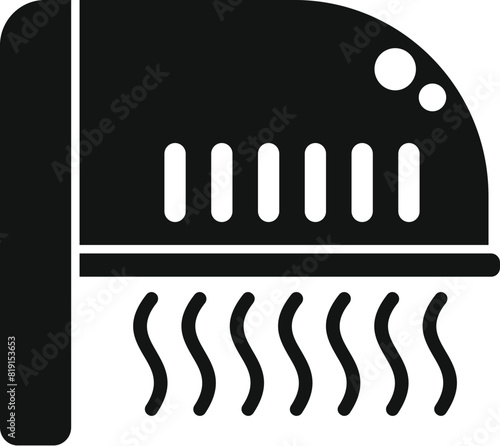 Graphic icon of a black hair dryer with air waves, representing hair styling equipment