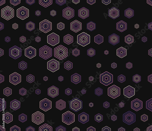 Honeycomb mosaic pattern. Multicolored geometric elements of varied size. Rounded stacked hexagons mosaic cells. Hexagonal shapes. Tileable pattern. Seamless vector illustration.