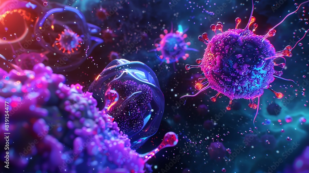 An illustration of a virus. The virus is depicted as a sphere with a spiky outer coat. The virus is shown in great detail, with the individual spikes clearly visible. An illustration of a virus. The virus is depicted as a sphere with a spiky outer coat. The virus is shown in great detail, with the individual spikes clearly visible.