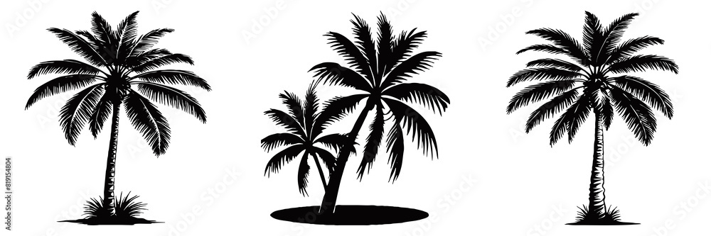 Illustration of a palm tree. Black tropical tree on a white background. Generated by Ai Illustration of a palm tree. Black tropical tree on a white background. Generated by Ai