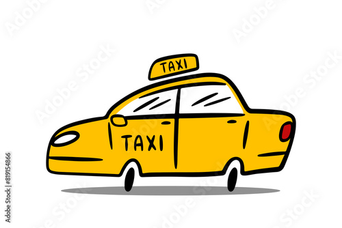 Taxi yellow car cartoon. Vector hand drawn illustration isolated on white.