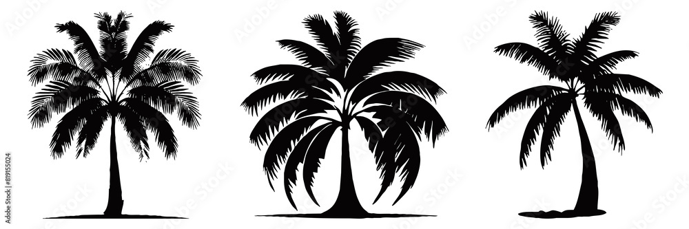 Illustration of a palm tree. Black tropical tree on a white background. Generated by Ai Illustration of a palm tree. Black tropical tree on a white background. Generated by Ai
