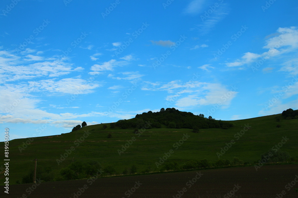 Fototapeta premium A grassy hill with a hill in the background