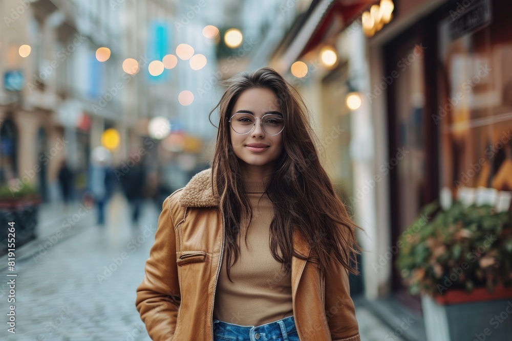 Casual girl walking through town Casual girl walking through town