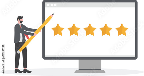 feedback via online. The businessman gave it five stars. customer experience concept
