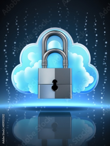  Cloud icon with padlock, symbolizing cloud security and data protection. photo