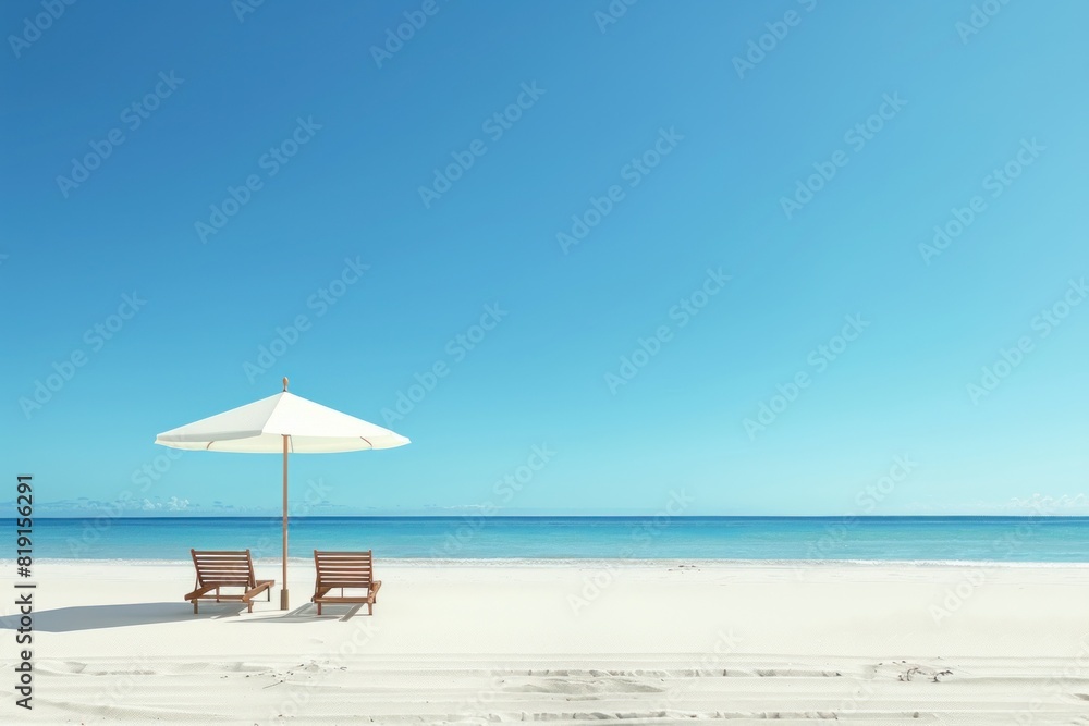white beach umbrella with two wooden chairs