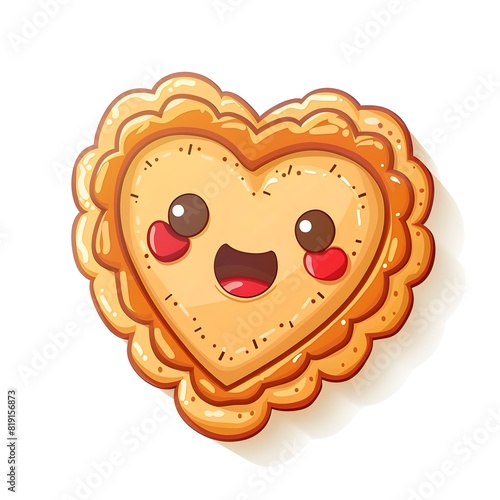 Adorable Heart-Shaped Linzer Cookie with Cheerful Facial Expression on White Background