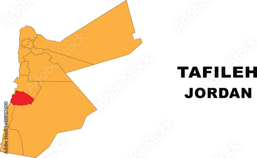 Tafileh Map in Jordan. Vector Map of Jordan. Regions map of Jordan.
 photo