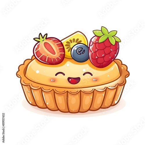 Charming Tartlet with Fruity Custard Topping on Pristine White Background