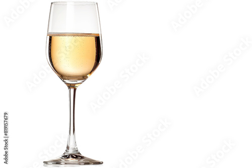 Elegant wine glass filled with sparkling champagne, isolated on transparent background. Perfect for celebration and luxury dining imagery.