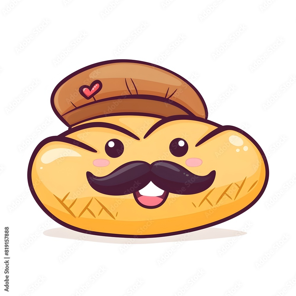 Cheerful Baguette with French Beret and Mustache Cheerful Baguette with French Beret and Mustache