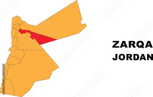 Zarqa Map in Jordan. Vector Map of Jordan. Regions map of Jordan. photo