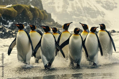 funny scenario for a group of penguins engaging in unexpected antics photo