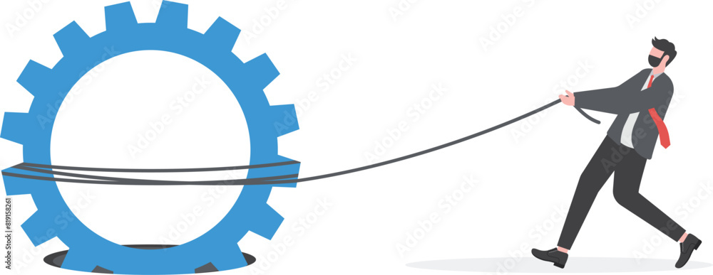 commitment. Businessman pulling a gear out of a hole
commitment. Businessman pulling a gear out of a hole
