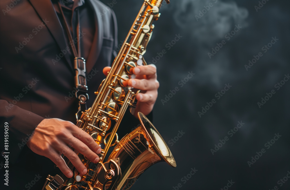 Fototapeta premium saxophonist's hands playing the saxophone
