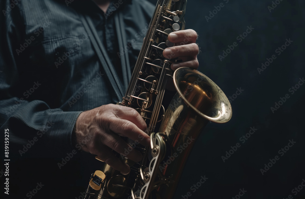 Fototapeta premium saxophonist's hands playing the saxophone