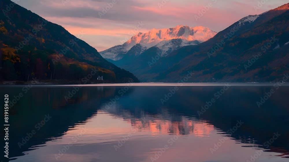 Fantastic autumn sunset of Hintersee lake