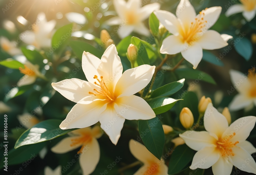 Fototapeta premium Jasmine flower closeup Realistic Light understand sun light significantly summer flower concept