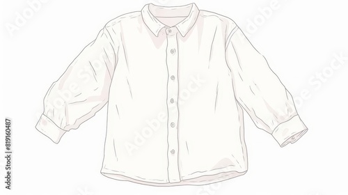 A fashion illustration of a white button-down shirt with long sleeves.