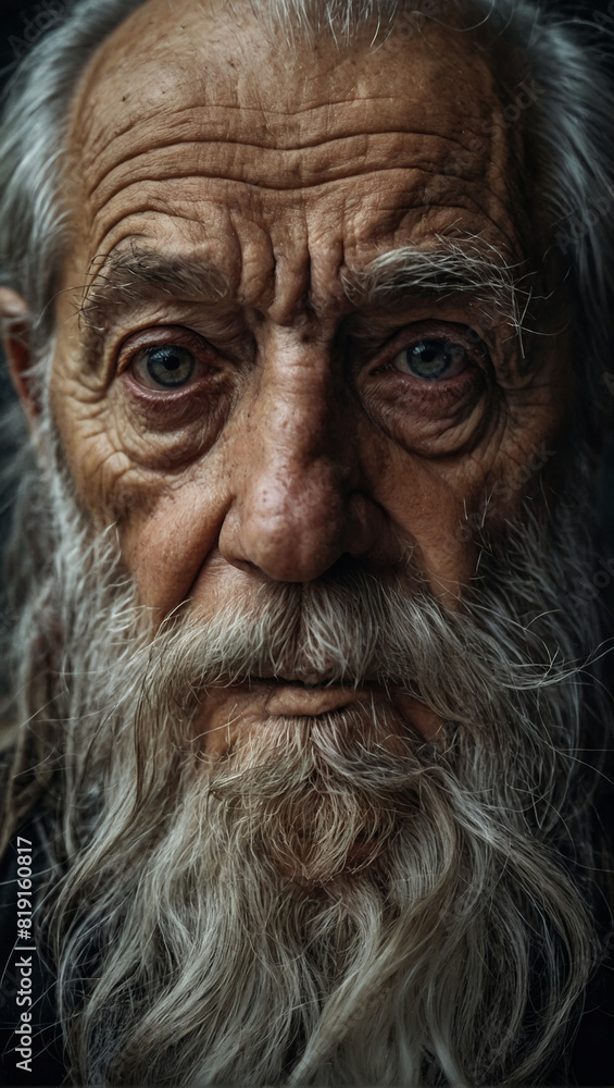 Closeup portrait of old blonde nordic swedish man with white hair and beard Closeup portrait of old blonde nordic swedish man with white hair and beard